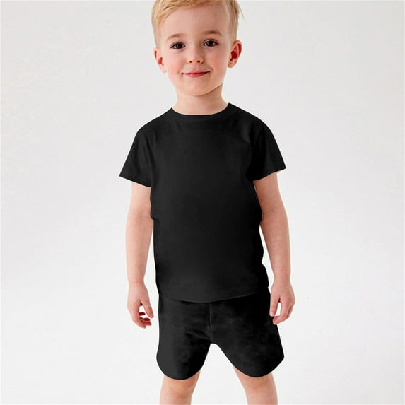 piuwrlz Shirt and Shorts Set for Baby Boys Girls Solid Color Cotton Summer Children's Set Black Size 13-14 Years