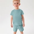 thumbnail image 1 of piuwrlz Shirt and Shorts Set for Baby Boys Girls Solid Color Cotton Summer Children's Set Green Size 5-6 Years, 1 of 9