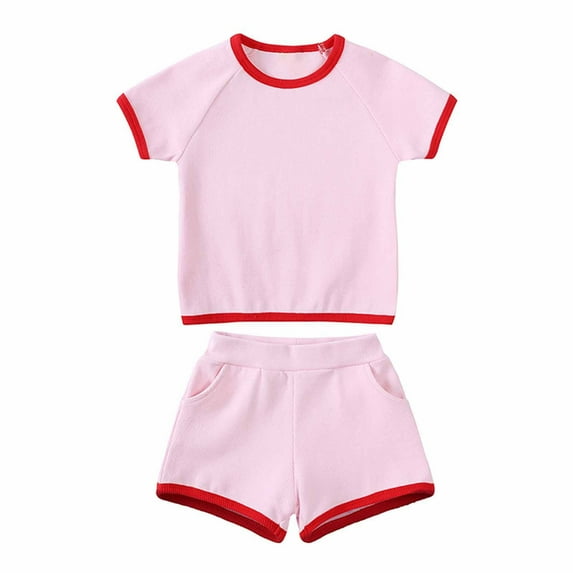 piuwrlz Shirt and Shorts Set for Baby Boys Girls Solid Color Cotton Summer Children's Set Pink Size 2-3 Years