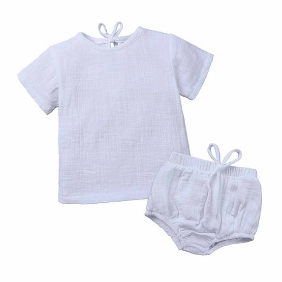 piuwrlz Shirt and Shorts Set for Baby Boys Girls Solid Color Cotton Summer Children's Set White Size 6-9 Months