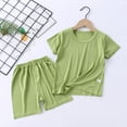 thumbnail image 1 of piuwrlz Shirt and Shorts Set for Baby Boys Girls Solid Color Round Neck Summer Children's Set Green Size 1-2 Years, 1 of 7