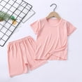 thumbnail image 1 of piuwrlz Shirt and Shorts Set for Baby Boys Girls Solid Color Round Neck Summer Children's Set Pink Size 4-5 Years, 1 of 3