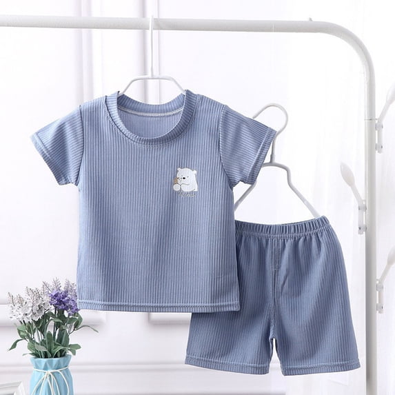 piuwrlz Shirt and Shorts Set for Baby Boys Girls Solid Color Summer Children's Set Dark Blue Size 120