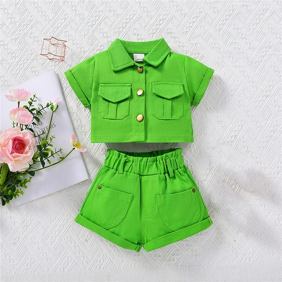 piuwrlz Shirt and Shorts Set for Baby Boys Girls Summer Children's Set Green Size 6Y