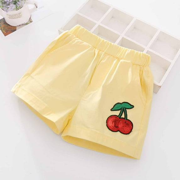 piuwrlz Short Pants for Children's Boys Girls Elastic Solid Color Single Piece Short Trousers Yellow Size 4-5 Years