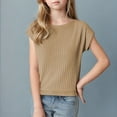 thumbnail image 1 of piuwrlz Short Shirts Sleeve Kids Girls T-Shirts Tops Solid Color Round Neck Blouses T Shirt Top Khaki Size XL, 1 of 4
