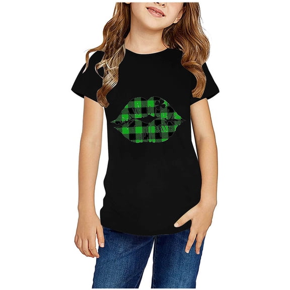 Piuwrlz Short T-Shirts for Girls Short Tops Sleeve Printed Round Neck Tops Shirt Undershirts Black Size 4 Years