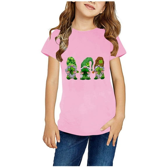 piuwrlz Short T-Shirts for Girls Short Tops Sleeve Printed Round Neck Tops Shirt Undershirts Pink Size 13 Years