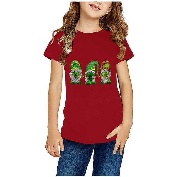 piuwrlz Short T-Shirts for Girls Short Tops Sleeve Printed Round Neck Tops Shirt Undershirts Red Size 5 Years