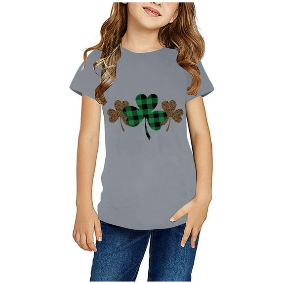 piuwrlz Short Tops Sleeve Shirts for Girls Printed Round Neck Tops Shirt Undershirts Gray Size 13 Years