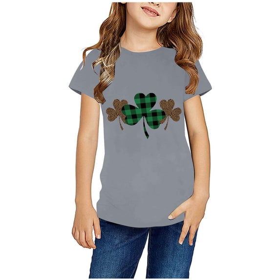 piuwrlz Short Tops Sleeve Shirts for Girls Printed Round Neck Tops Shirt Undershirts Gray Size 4 Years