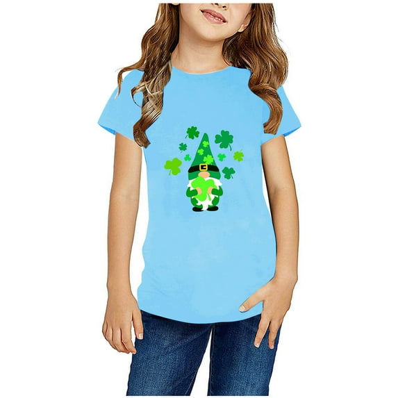 piuwrlz Short Tops Sleeve Shirts for Girls Printed Round Neck Tops Shirt Undershirts Sky Blue Size 3 Years