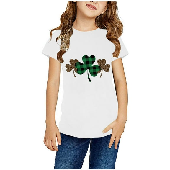 piuwrlz Short Tops Sleeve Shirts for Girls Printed Round Neck Tops Shirt Undershirts White Size 13 Years