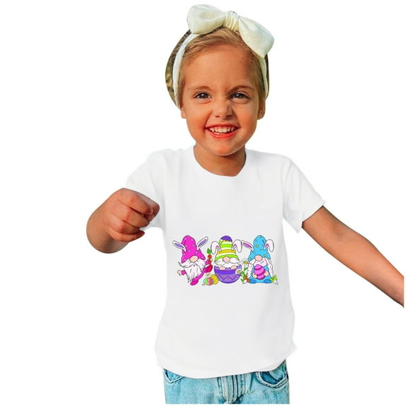 piuwrlz Easter outfits Short Tops Sleeve Shirts for Girls Boy Printed Round Neck Tops Shirt Undershirts White Size 4 Years