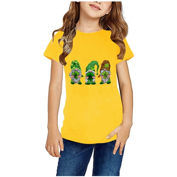 piuwrlz Short Tops Sleeve Shirts for Girls Printed Round Neck Tops Shirt Undershirts Yellow Size 11 Years