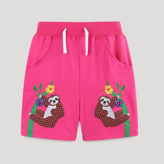 piuwrlz Shorts for Children's/Kids Girls Flower Printed Single Piece Short Trousers Hot Pink Size 5 Years