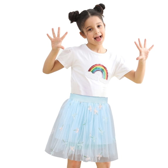 piuwrlz Single Piece Short Skirt for Kid Girls Flower Short Skirt Princess Skirt Bubble Skirt Skirts Single Piece Mesh Yarn Skirts Light Blue Size 12-13 Years