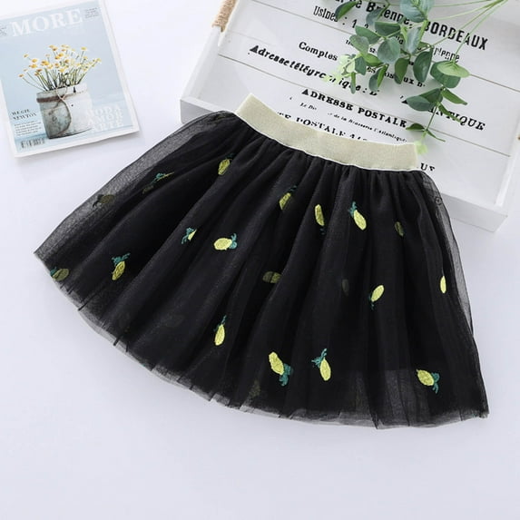 piuwrlz Single Piece Short Skirt for Kid Girls Mesh Yarn Embroidery Princess Skirt Bubble Skirt Skirts Solid Color Single Piece Mesh Yarn Skirts Black Size 3-4Years