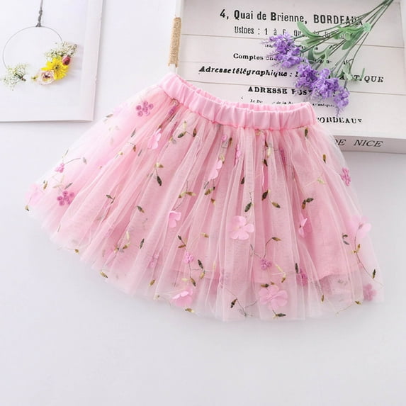 piuwrlz Single Piece Short Skirt for Kid Girls Mesh Yarn Embroidery Princess Skirt Bubble Skirt Skirts Solid Color Single Piece Mesh Yarn Skirts Hot Pink Size 2-3Years