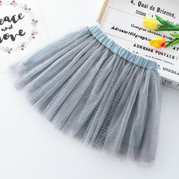 piuwrlz Single Piece Short Skirt for Kid Girls Mesh Yarn Princess Skirt Bubble Skirt Skirts Solid Color Single Piece Mesh Yarn Skirts Gray Size 11-12Years