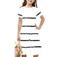 thumbnail image 1 of piuwrlz Summer Children Short Shirt Skirts 7 Years for Little Girls Dresses Checkered Printed Stripe Simplicity Dress White, 1 of 7