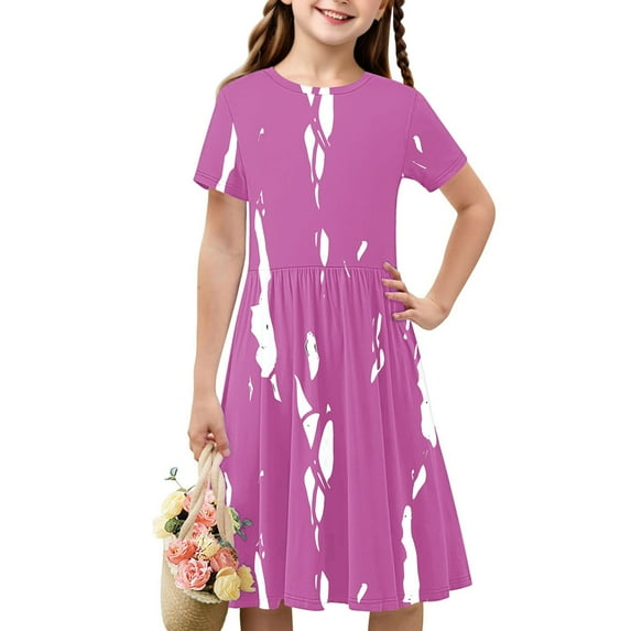 piuwrlz Summer Children Short Shirt Skirts 9 Years for Little Girls Dresses Printed Stripe Simplicity Striped Dress Hot Pink