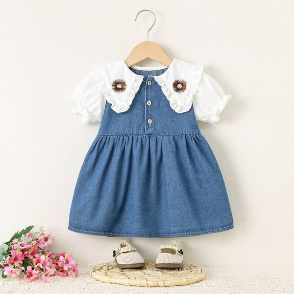 piuwrlz Summer Children Short Shirt Skirts 2 Years for Little Girls Dresses Fashionable Floral Dress Blue