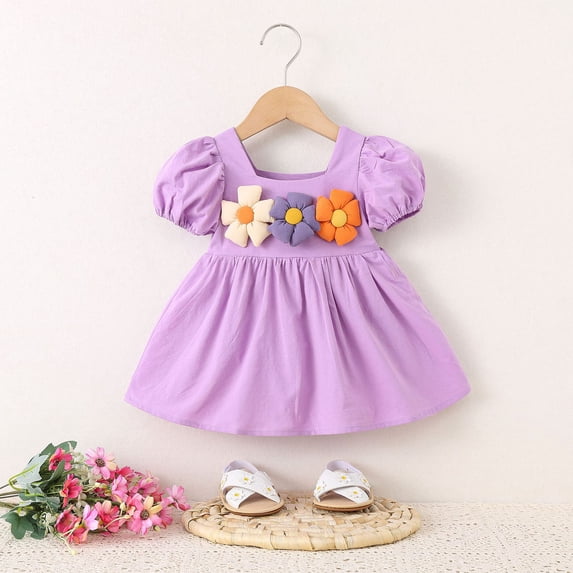 piuwrlz Summer Children Short Shirt Skirts 18 Months for Little Girls Dresses Fashionable Floral Dress Purple