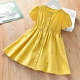 thumbnail image 1 of piuwrlz Summer Children Short Shirt Skirts 6 Years for Little Girls Dresses Solid Color New Cardigan Round Neck Dress Yellow, 1 of 7