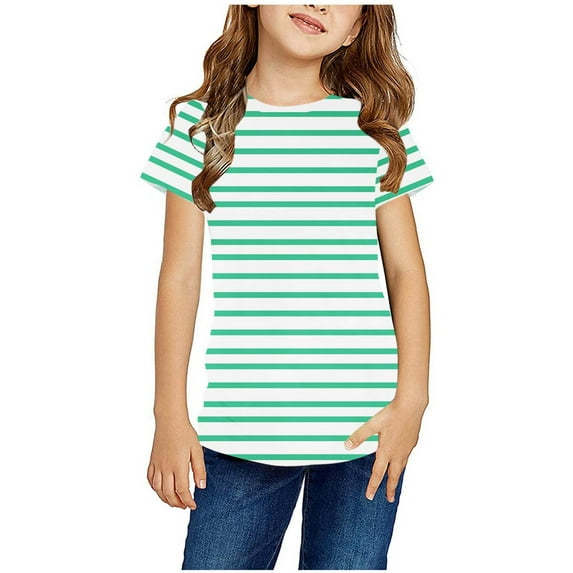 Summer Short T-Shirts for Girls Short Tops Sleeve Green Size 9-10 Years