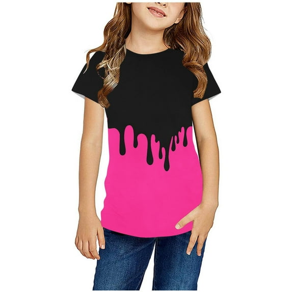 Piuwrlz Summer Short T-Shirts for Girls Short Tops Sleeve Hot Pink Size 7-8 Years