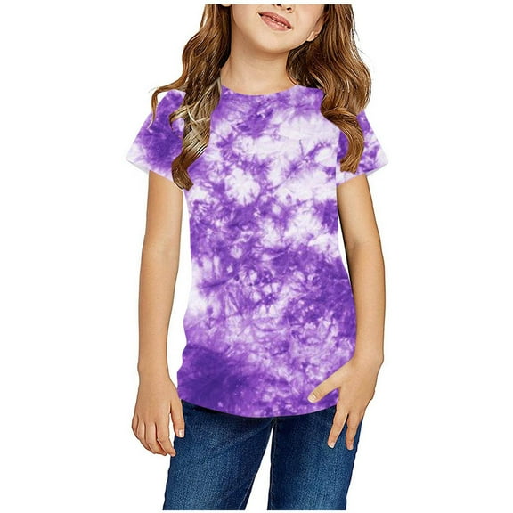 Piuwrlz Summer Short T-Shirts for Girls Short Tops Sleeve Printed Lace Floral Round Neck T Shirt Top Kids Purple Size 9-10 Years