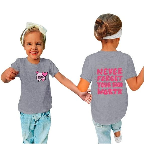 piuwrlz Summer Short T-Shirts for Girls Short Tops Sleeve Printed Round Neck Tops Shirt Undershirts Gray Size 120