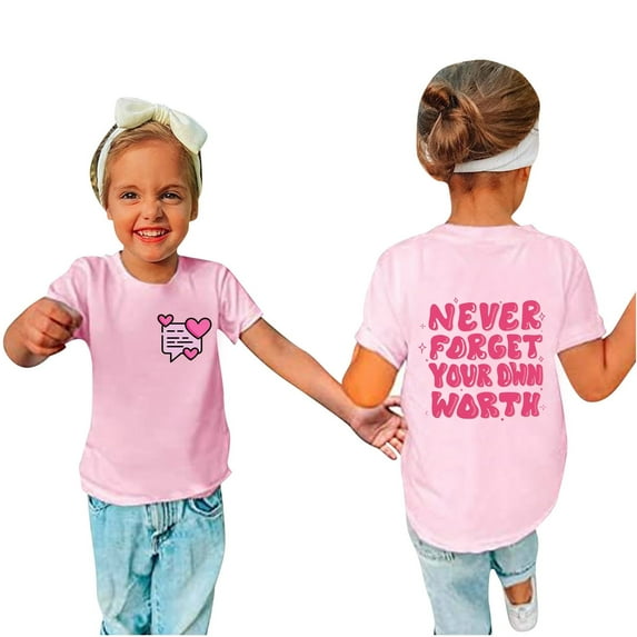 piuwrlz Summer Short T-Shirts for Girls Short Tops Sleeve Printed Round Neck Tops Shirt Undershirts Pink Size 160
