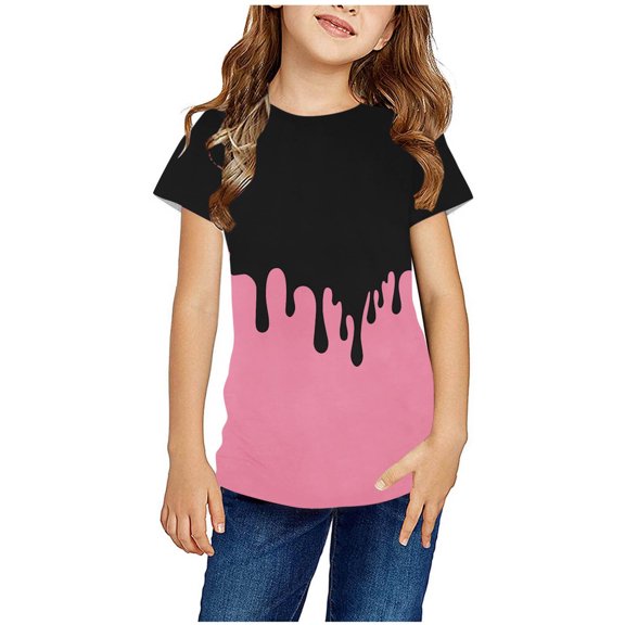 Piuwrlz Summer Short Tops Sleeve Shirts for Girls Pink Size 9-10 Years