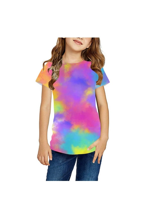 Summer Short Tops Sleeve Shirts for Girls Printed Lace Floral Round Neck T Shirt Top Kids Pink Size 7-8 Years