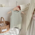 thumbnail image 1 of piuwrlz Summer Sports Sleeveles Vest Baby Girls Boys Quick Dry Tank Tops Fashionable Round Neck Stripe Pullover Green Size 4 Years, 1 of 4