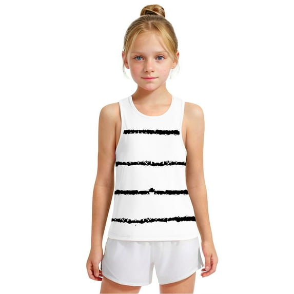 piuwrlz Summer Sports Sleeveles Vest Baby Girls Boys Quick Dry Tank Tops Fashionable Round Neck Stripe Pullover White Size 10 Years