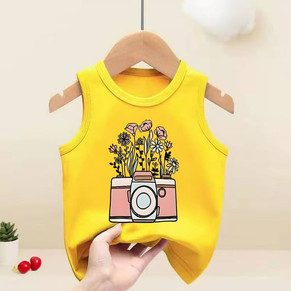 piuwrlz Summer Sports Sleeveles Vest Baby Girls Boys Quick Dry Tank Tops T-Shirt Round Neck Pullover Yellow Size 6 Years