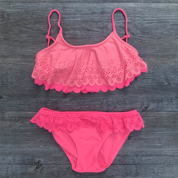 piuwrlz Summer Summer Swimwear Teen Girls Split Body Swimming Suit Ruffle 2 Piece Sleeveless Swimwear Red Size 13-14Years
