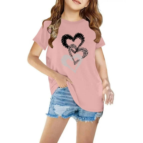 piuwrlz Summer Short T-Shirts for Girls Short Tops Sleeve Printed Tops Cotton Undershirts Pink Size 3 Years