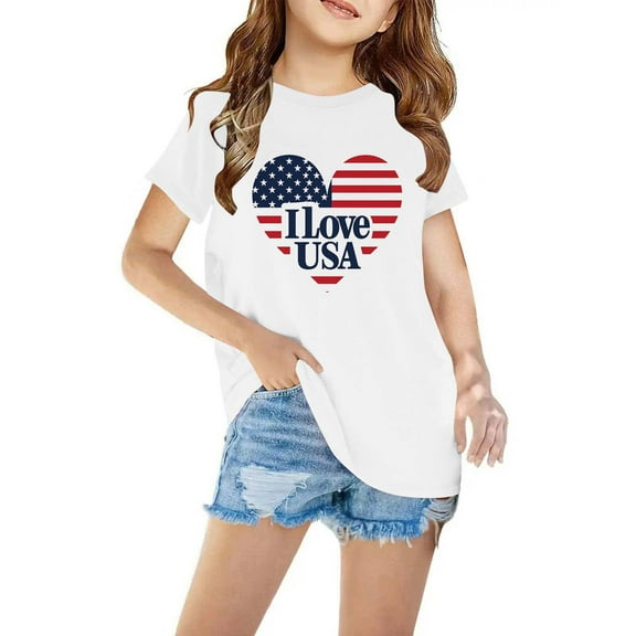 piuwrlz Summer Short T-Shirts for Girls Short Tops Sleeve Printed Tops Cotton Undershirts White Size 3 Years