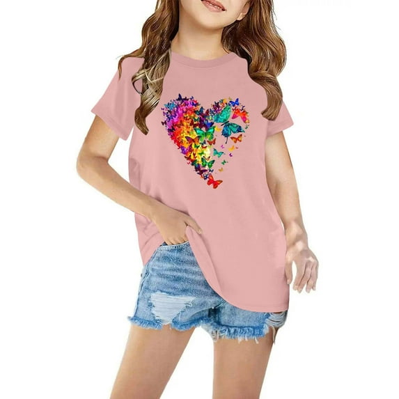 piuwrlz Summer Short Tops Sleeve Shirts for Girls Printed Tops Cotton Undershirts Pink Size 4 Years