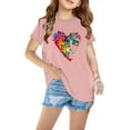 thumbnail image 1 of piuwrlz Summer Short Tops Sleeve Shirts for Girls Printed Tops Cotton Undershirts Pink Size 9 Years, 1 of 5
