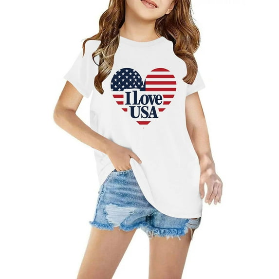 piuwrlz Summer Short Tops Sleeve Shirts for Girls Printed Tops Cotton Undershirts White Size 7 Years