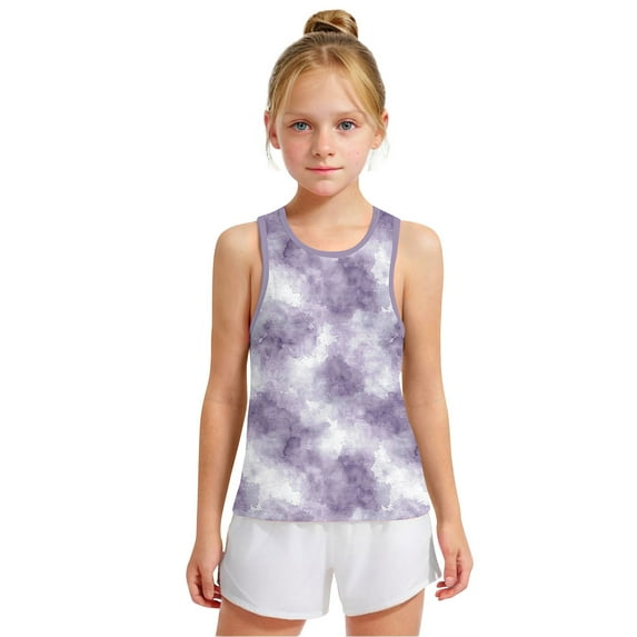 piuwrlz Summer Sleeveles Wide-StrapTank Tops Kids Girls Boys Lightweight Sports Vest Fashionable Round Neck Tie Dyeing Pullover Purple Size 12 Years