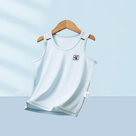piuwrlz Summer Sleeveles Wide-StrapTank Tops Kids Girls Boys Lightweight Sports Vest New Round Neck Pullover Light Blue Size 13 Years