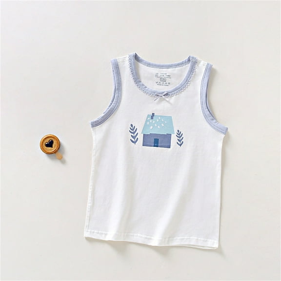 piuwrlz Summer Sleeveles Wide-StrapTank Tops Kids Girls Boys Lightweight Sports Vest T-Shirt Internal Construction Round Neck Undershirt Pullover White Size 7 Years