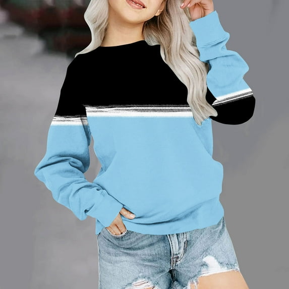 piuwrlz Sweaters for Girls Printed Hoodie Long Sleeves Without a Hat Sweater Blue Size 5-6 Years