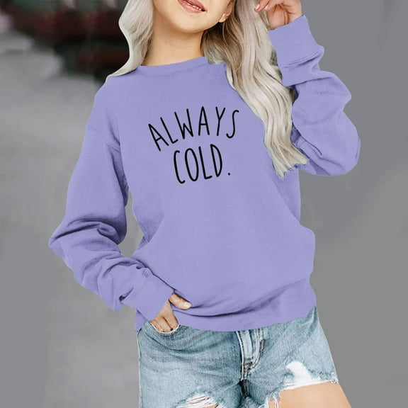 piuwrlz Sweaters for Girls Printed Hoodie Long Sleeves Without a Hat Sweater Purple Size 2-3 Years